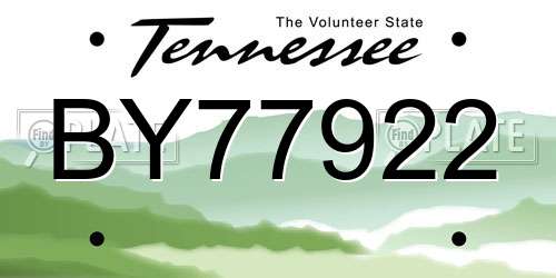 BY77922 Tennessee License Plate