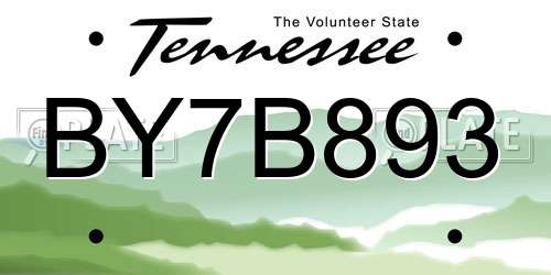 BY7B893 Tennessee License Plate
