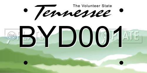 BYD001 Tennessee License Plate
