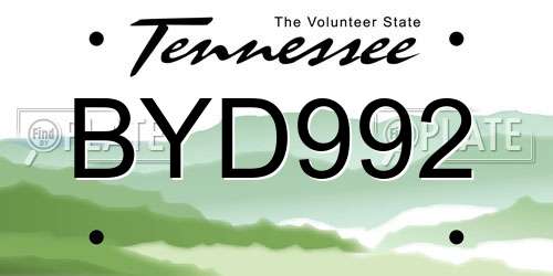 BYD992 Tennessee License Plate