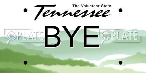 BYE Tennessee License Plate