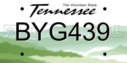BYG439 Tennessee License Plate
