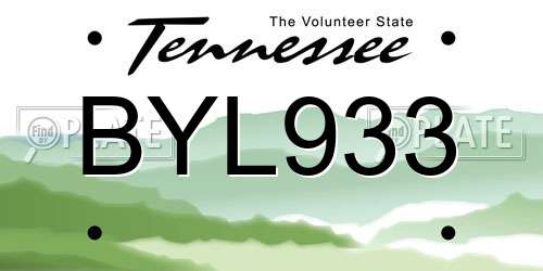 BYL933 Tennessee License Plate