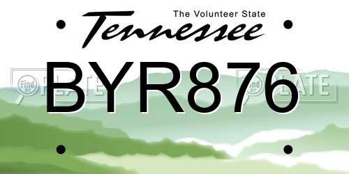 BYR876 Tennessee License Plate