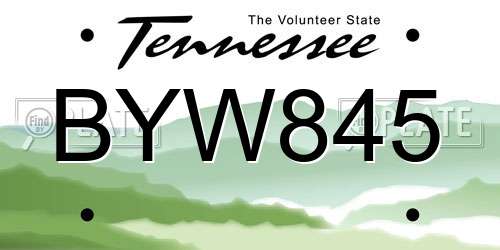 BYW845 Tennessee License Plate