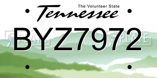 BYZ7972 Tennessee License Plate