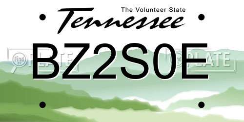BZ2S0E Tennessee License Plate