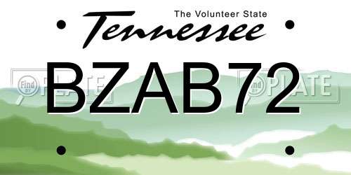 BZAB72 Tennessee License Plate