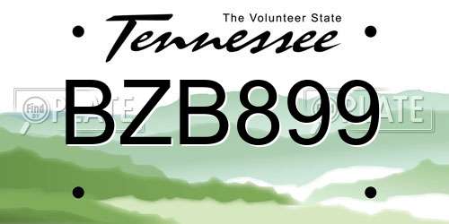 BZB899 Tennessee License Plate