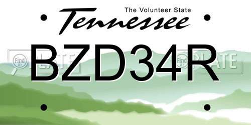 BZD34R Tennessee License Plate