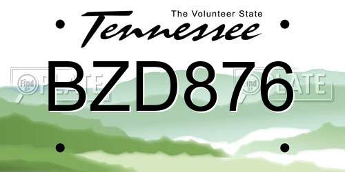 BZD876 Tennessee License Plate