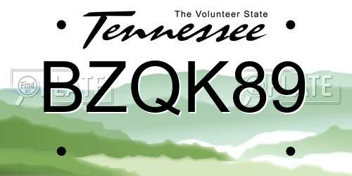 BZQK89 Tennessee License Plate