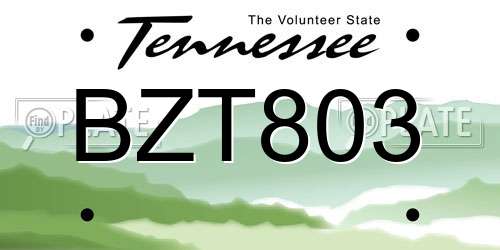 BZT803 Tennessee License Plate