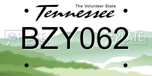 BZY062 Tennessee License Plate