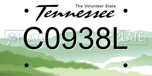 C0938L Tennessee License Plate