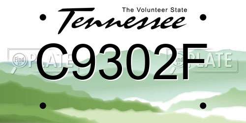 C9302F Tennessee License Plate