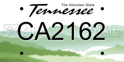 CA2162 Tennessee License Plate