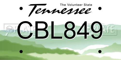 CBL849 Tennessee License Plate