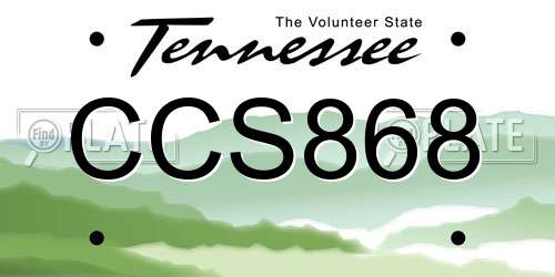 CCS868 Tennessee License Plate