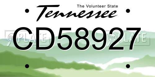 CD58927 Tennessee License Plate