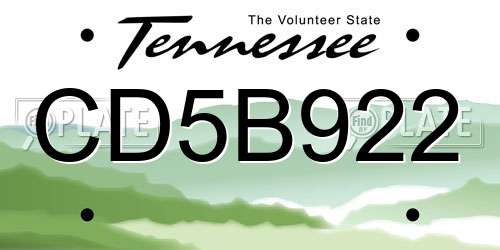 CD5B922 Tennessee License Plate