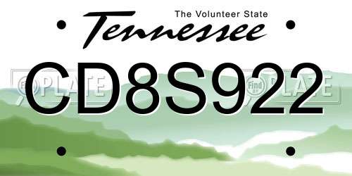 CD8S922 Tennessee License Plate