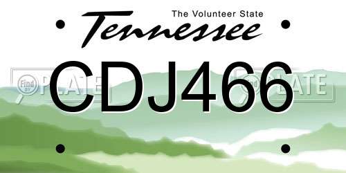 CDJ466 Tennessee License Plate