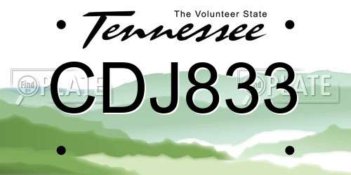 CDJ833 Tennessee License Plate