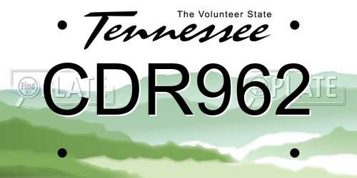CDR962 Tennessee License Plate