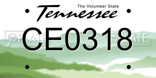 CE0318 Tennessee License Plate