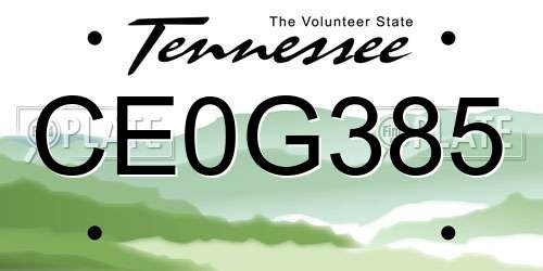 CE0G385 Tennessee License Plate