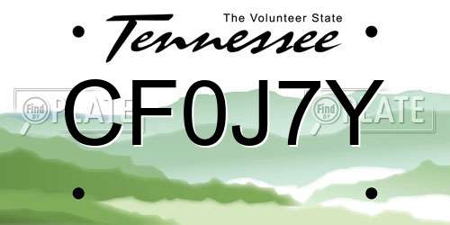 CF0J7Y Tennessee License Plate