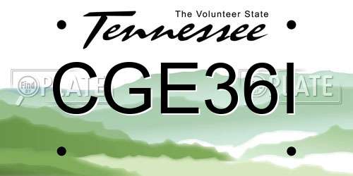 CGE36I Tennessee License Plate