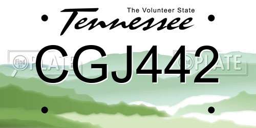 CGJ442 Tennessee License Plate