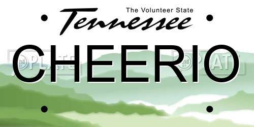 CHEERIO Tennessee License Plate