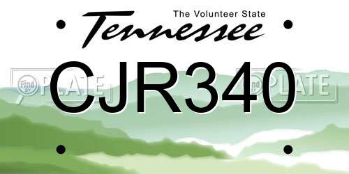 CJR340 Tennessee License Plate