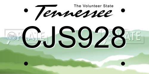 CJS928 Tennessee License Plate