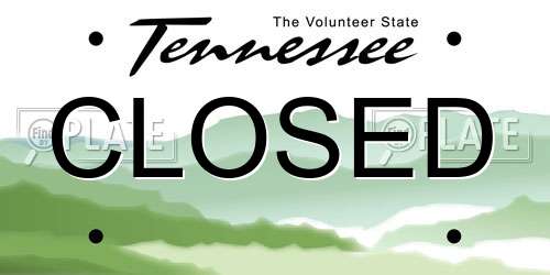 CLOSED Tennessee License Plate
