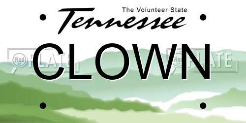 CLOWN Tennessee License Plate