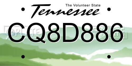 CQ8D886 Tennessee License Plate