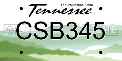 CSB345 Tennessee License Plate