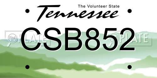 CSB852 Tennessee License Plate