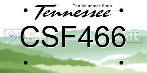 CSF466 Tennessee License Plate