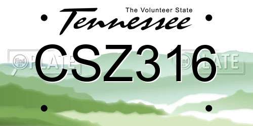 CSZ316 Tennessee License Plate
