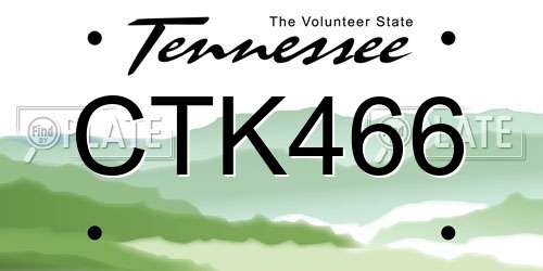 CTK466 Tennessee License Plate