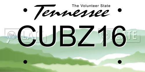 CUBZ16 Tennessee License Plate