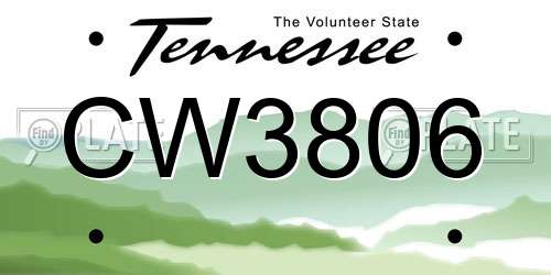 CW3806 Tennessee License Plate