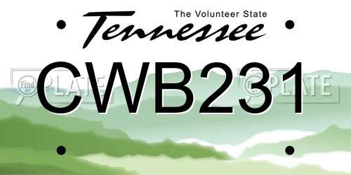 CWB231 Tennessee License Plate