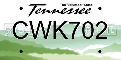CWK702 Tennessee License Plate