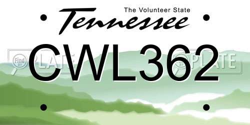 CWL362 Tennessee License Plate